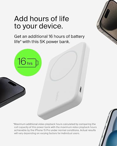 Belkin - Batería magnética con Qi2 de 15W y 5,000 mAh, Blanco