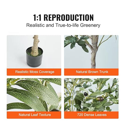 VEVOR Olivo Artificial, 1,5 m de Altura, Material de Polietileno Seguro y protección antivuelco, Planta de bajo Mantenimiento, árbol Artificial Verde Realista en Maceta para decoración de Interiores
