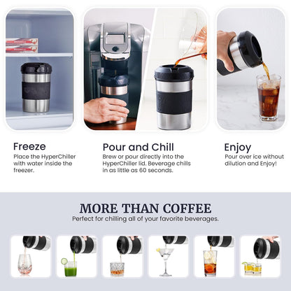HyperChiller El original pero nuevo enfriador de café helado/bebidas patentado HC2SS de acero inoxidable listo en un minuto, reutilizable para té helado, vino, licores, alcohol, jugo, 12 onzas, acero