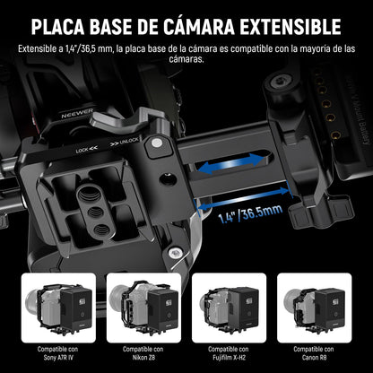 NEEWER Plegable Placa de Batería V Mount con Placa Base de Cámara de Liberación Rápida Tipo Arca Vídeo Rig Cámara DSLR Compatible con SmallRig Batería de V Montaje Jaula dji RS4 RS3 Gimbal, PS015 Pro