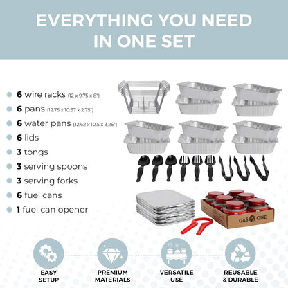 Alpha Living - Juego de 6 Platos Desechables, Juego de bufé para triturar Platos, sartenes de tamaño Medio, Calentadores de Alimentos Soldados para Fiestas, latas de Combustible, bandejas de