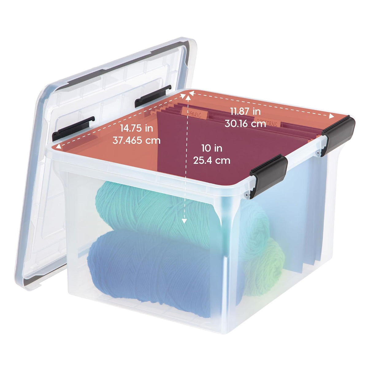 IRIS USA Caja WeatherPro para Archivos Carta/Oficio, 32 Qt, 4 Pzas | Protege documentos importantes con resistencia al agua, broches seguros y diseño apilable para hogar u oficina