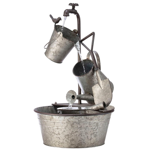 Benzara ALP-YHL106 28 Inch Metal Tiered Garden Tools Fountain, 29 inch Tall, Grey