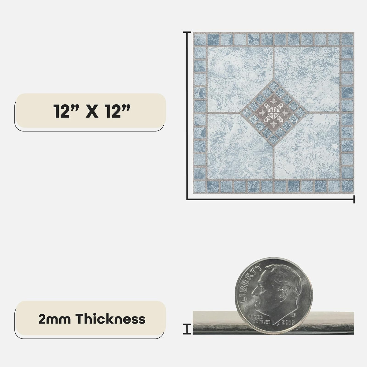 Achim Imports VFT941POVR portafolio de muebles para el hogar 12 x 12 2.0 mm piso de vinilo autoadhesivo, 12 x 12"/9 Tiles/9 sq. ft, Azul (Diamond)