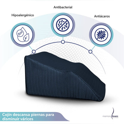 Memory Foam | Cojín Descansa Piernas - Disminuye Varices y Pies Hinchados - Blanco - Medidas 63 x 45 x 30 cm - Hecha