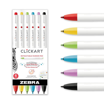Zebra Pen Click Art - marcador retráctil, punta fina, 0,6 mm, colores surtidos, paquete de 6