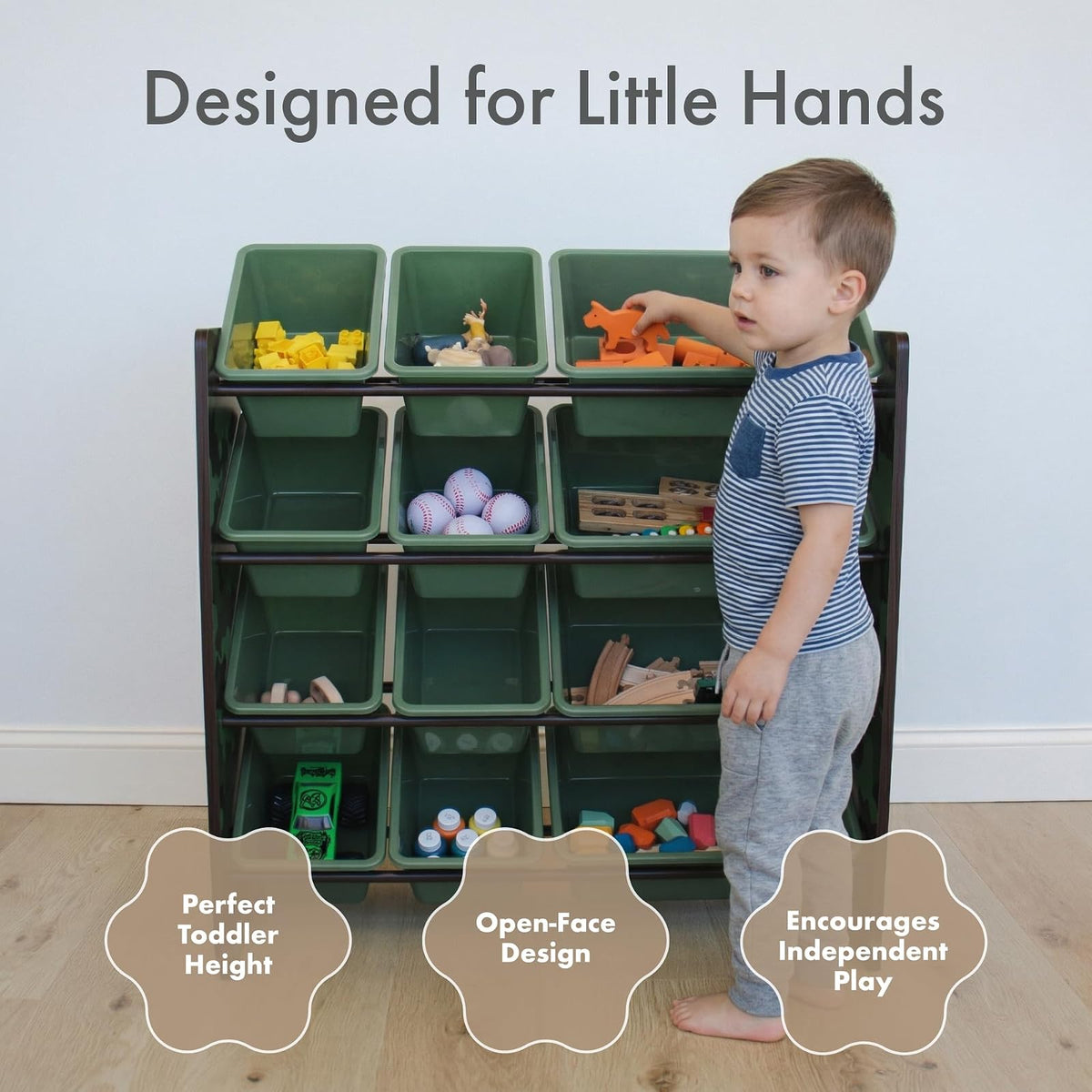 Humble Crew - Organizador de Almacenamiento de Juguetes para niños con 12 contenedores de plástico, Camuflaje, contenedores extraíbles para Sala de Juegos, recámara, Muebles para niños y niñas de