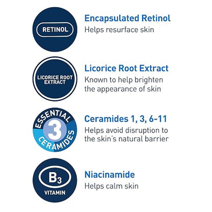 CeraVe - Sérum de retinol para marcas posteriores al acné y textura de la piel | Sérum facial refinador, rejuvenecedor e iluminador de poros con retinol | 1 onza