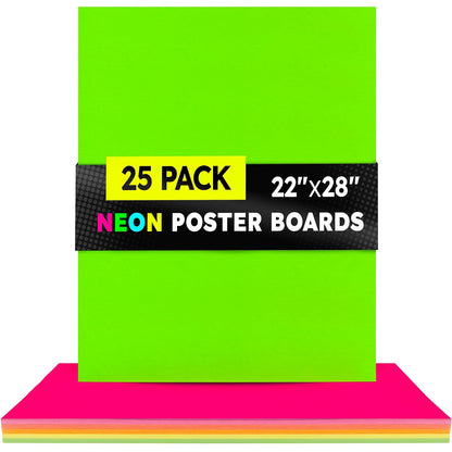 Hygloss Products Fluorescent Poster Board - 25 Neon Colored Poster Board Sheets - 22 x 28 Inches, Assorted Colors