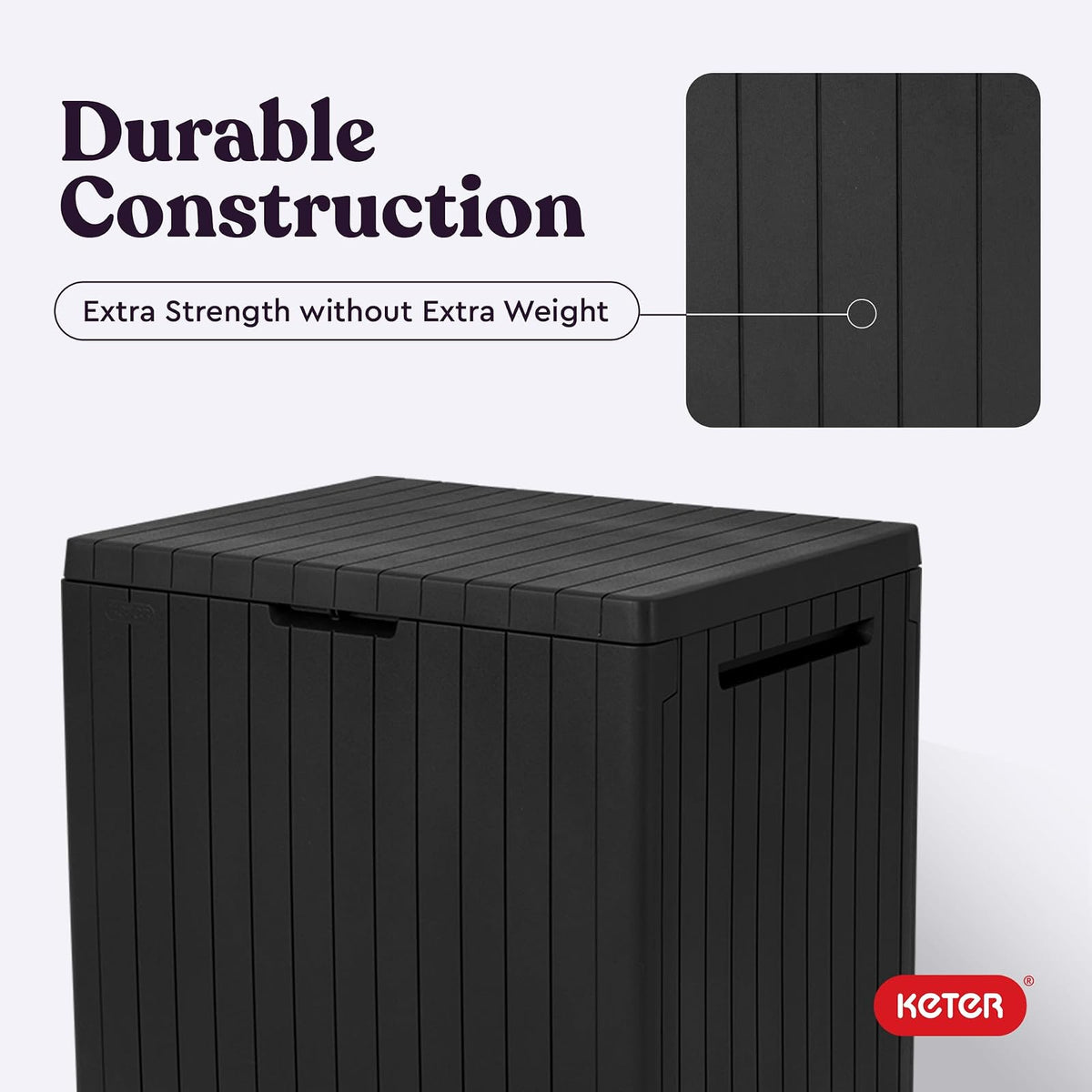 Keter City - Caja de resina de 30 galones para muebles de patio, accesorios de alberca y almacenamiento para juguetes al aire libre, color gris