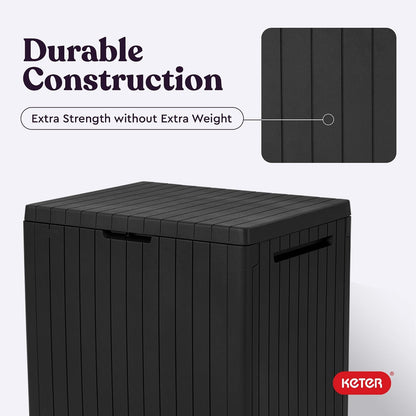 Keter City - Caja de resina de 30 galones para muebles de patio, accesorios de alberca y almacenamiento para juguetes al aire libre, color gris