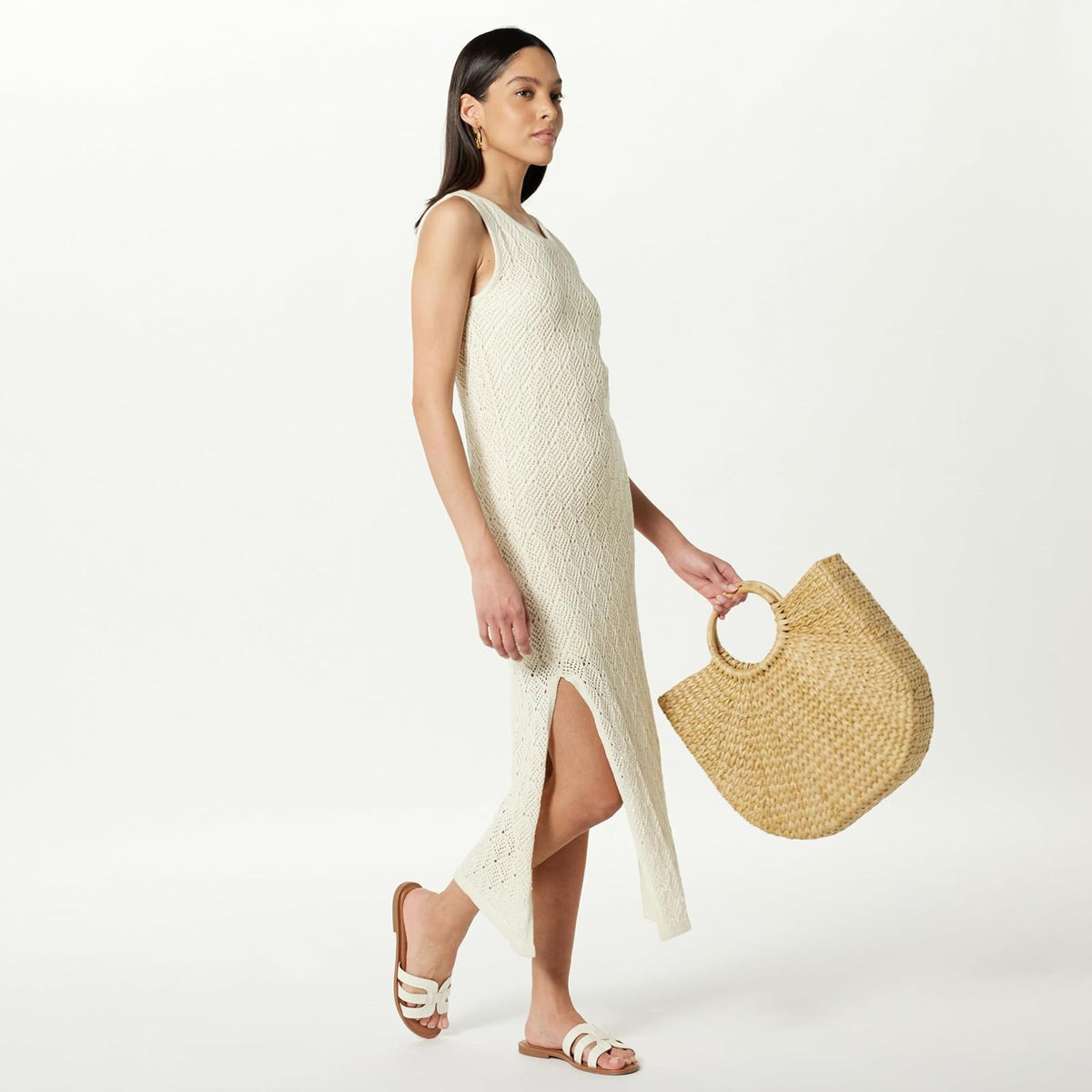 The Drop Ritu - Vestido Largo de Ganchillo para Mujer, Color Blanco Whisper, XS
