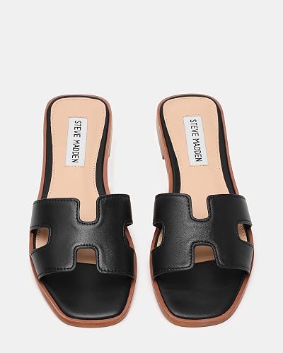 Steve Madden Hadyn Sandalias Negras de Cuero con Corte en la Correa y Plataforma Tacón Slip On Abiertas para Mujeres