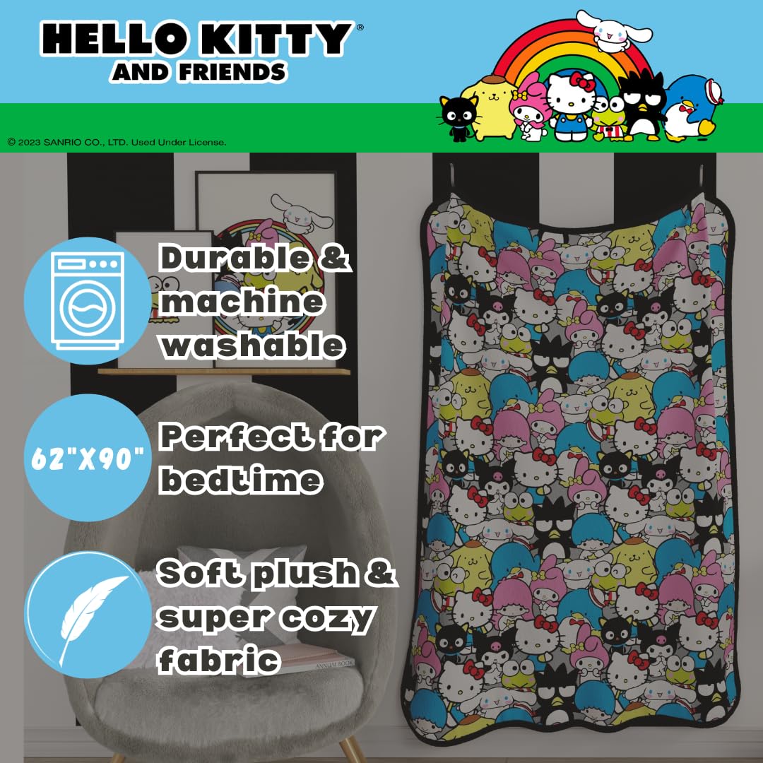 Franco Collectibles Hello Kitty & Friends - Manta súper Suave y acogedora, 62 x 90 Pulgadas, (Producto con Licencia Oficial)