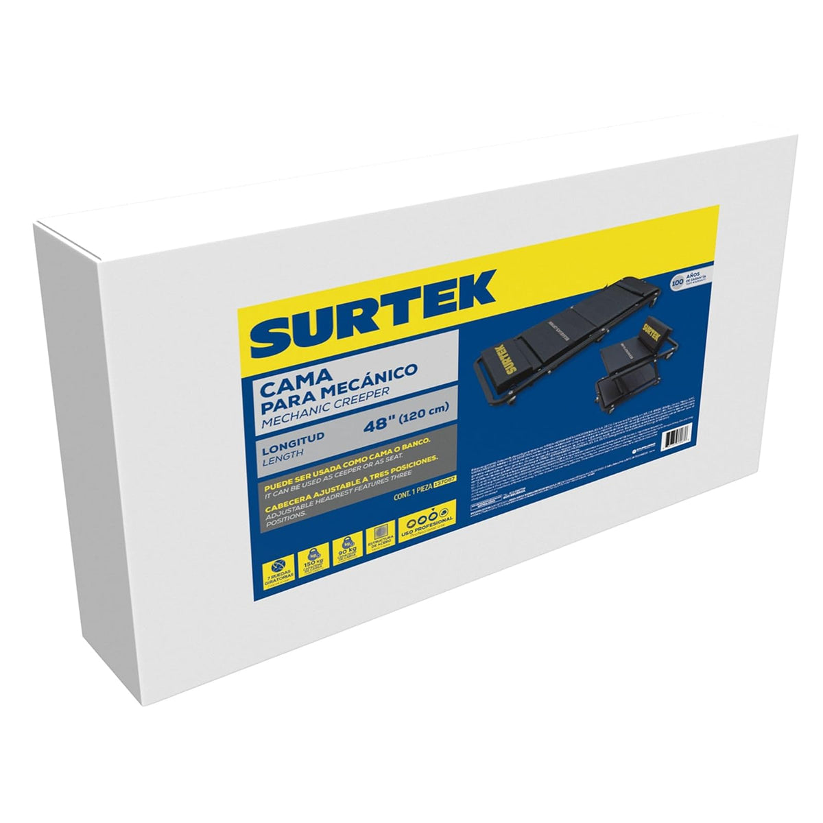 Surtek 137067 Cama-banco para mecánico ajustable acolchonada, 48"