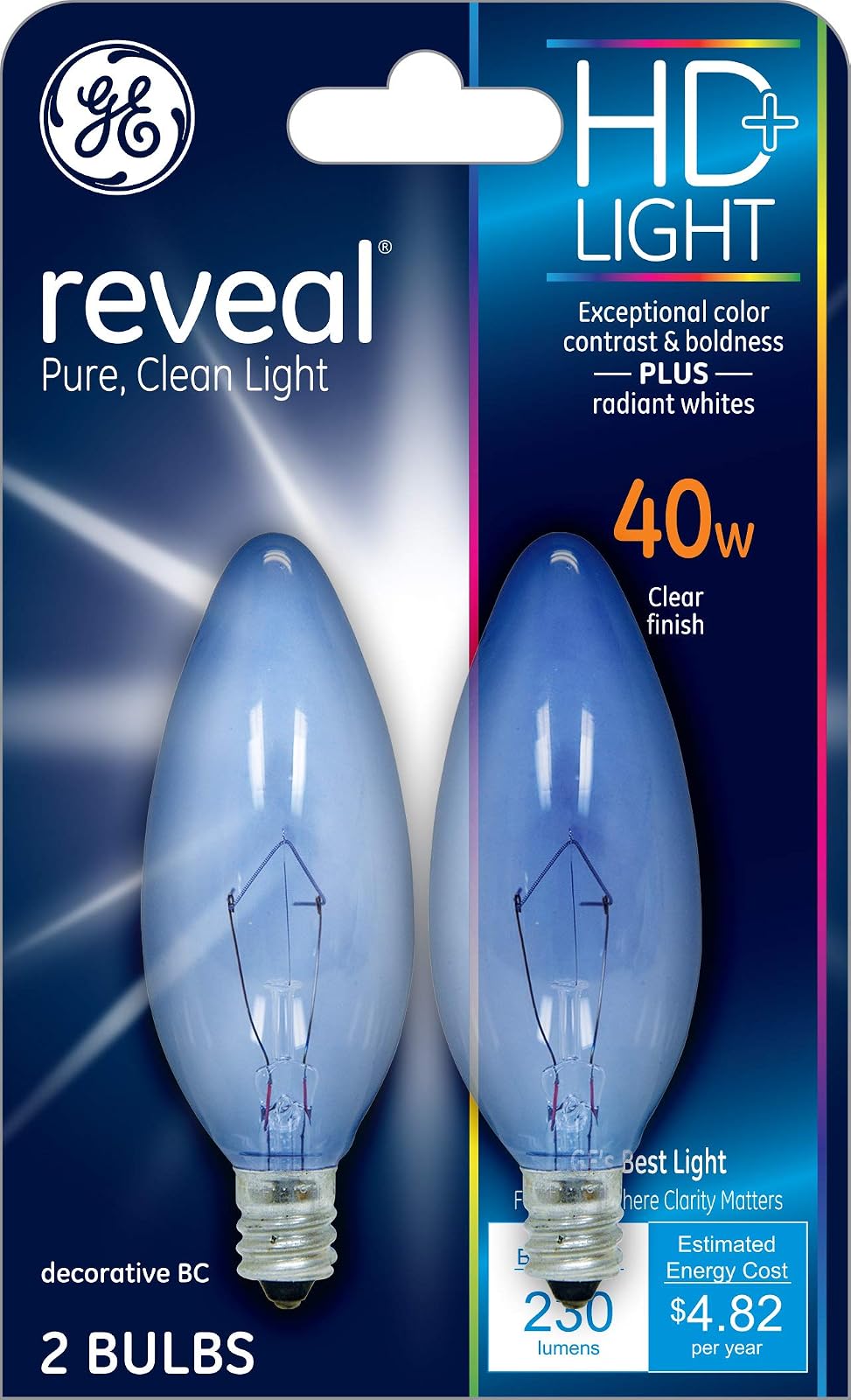 GE Lighting 75035 40-Watt 280-Lumen Blunt Tip Light Bulb with Candelabra Base, 10-Pack