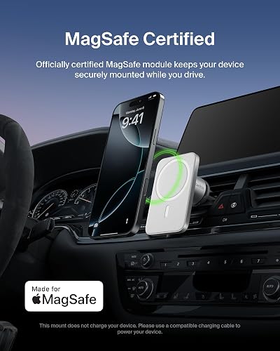 Belkin MagSafe ventilación Mount Pro - Soporte de teléfono Compatible con MagSafe para Automóvil, Soporte magnético inalámbrico para teléfono para iPhone 17, iPhone 16, 15, Pixel 10 y más, Accesorios de