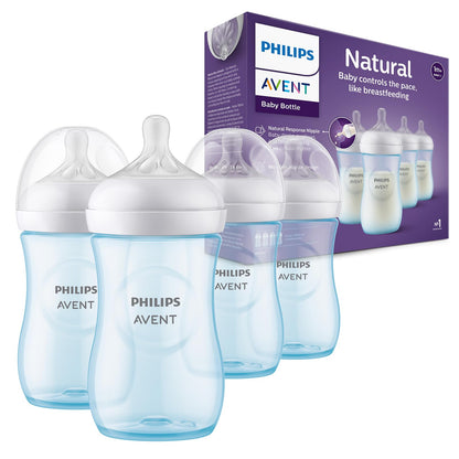 Philips Avent Natural Biberón para Bebé, Tetina Anticólica sin BPA - 260 ml (Pack of 4) - Azul