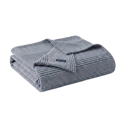 Nautica - Manta de algodón Suave, Peso Medio para Todas Las Estaciones, Queen, Azul Marino