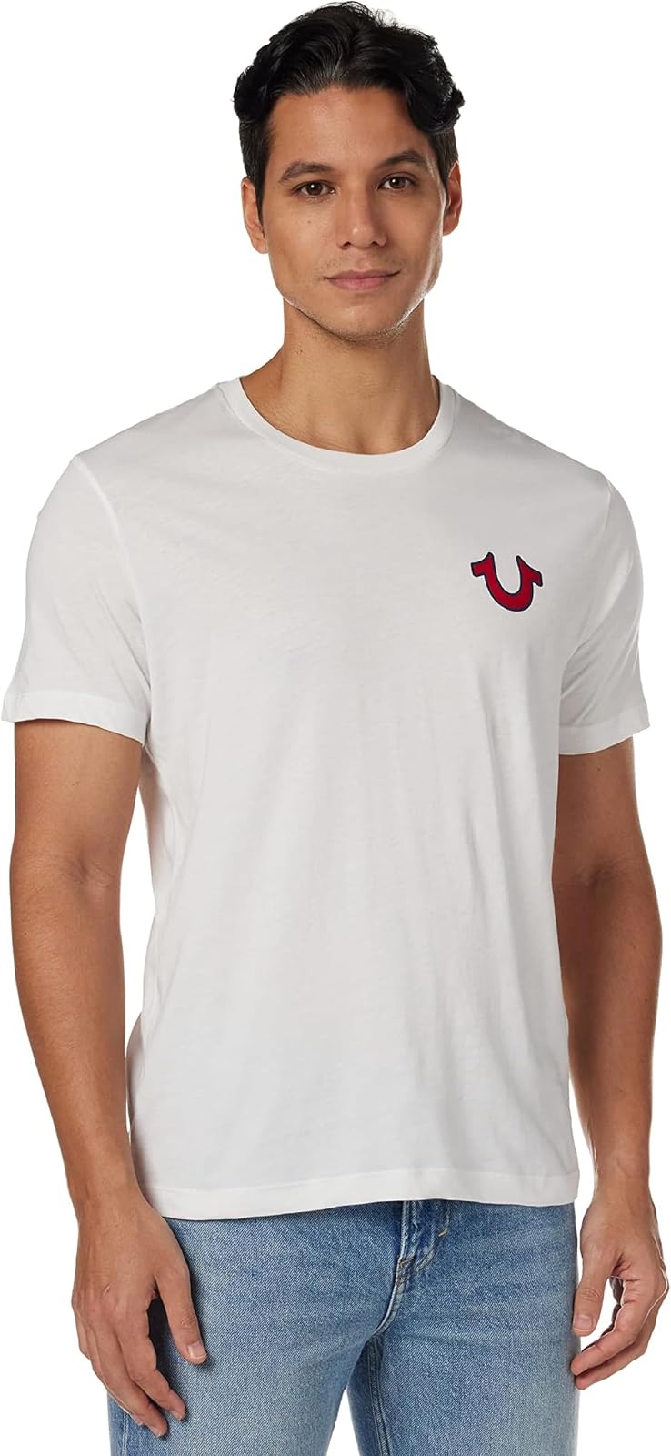 True Religion Men's Buddha Logo Short Sleeve Tee | Algodón suave, transpirable | Cuello redondo, ajuste clásico | Logotipo de pecho audaz | Camisetas gráficas para hombre - Blanco - G