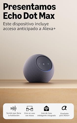Echo Dot Max (modelo más reciente): bocina Alexa con sonido expansivo y graves casi 3 veces más potentes, ideal para salas y espacios medianos, grafito, con el Acceso Anticipado de Alexa+