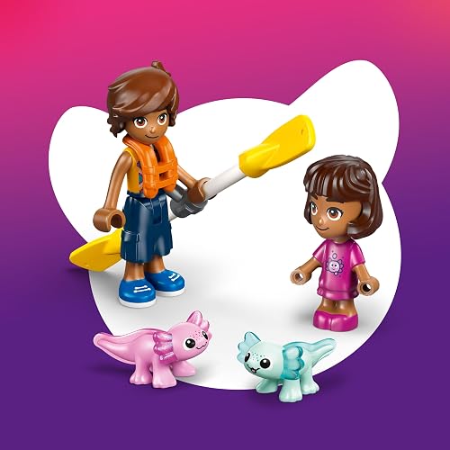 LEGO Friends Aventuras en el Barco-Ajolote – 1 Minipersonaje, 1 Micropersonaje, 2 Ajolotes de Juguete – Juego Simbólico con Minibarco y Chalecos Salvavidas – Desde 5 Años – 42681