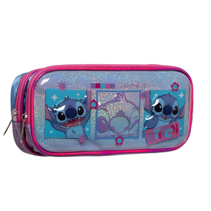 Ruz Lapicera Doble Infantil y Preescolar | Stitch | 100% Poliéster | Bolsa Escolar para Niños con Bolsillos Organizadores y Cierre de Cremallera | Recomendado desde 3 años