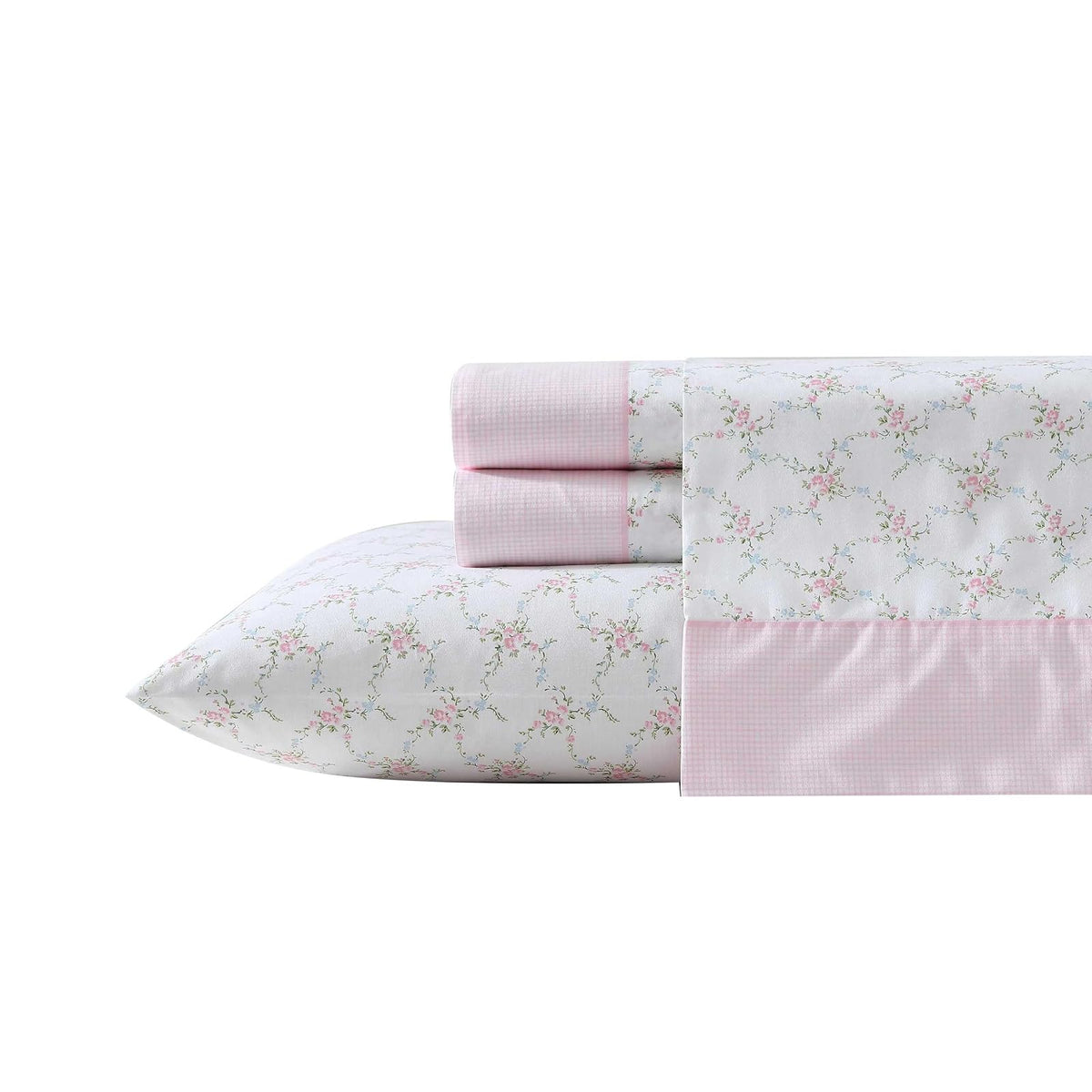 Laura Ashley - Juego de sábanas, Ropa de Cama de algodón percal Transpirable, 200 Hilos, Bolsillo Profundo, decoración Elegante para el hogar (Lynda Rosa, King)