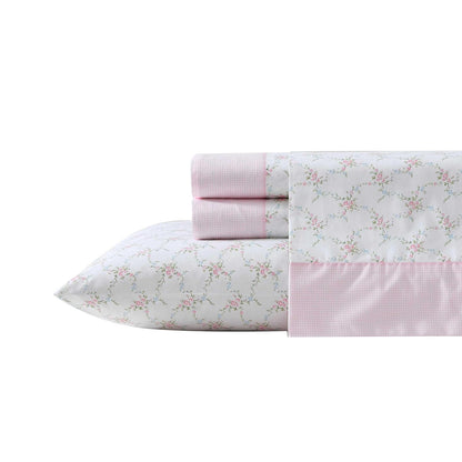 Laura Ashley - Juego de sábanas, Ropa de Cama de algodón percal Transpirable, 200 Hilos, Bolsillo Profundo, decoración Elegante para el hogar (Lynda Rosa, King)