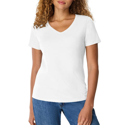Hanes Playera Cuello en V para Mujer, 100% Algodón - Blanco - 1 paquete - M