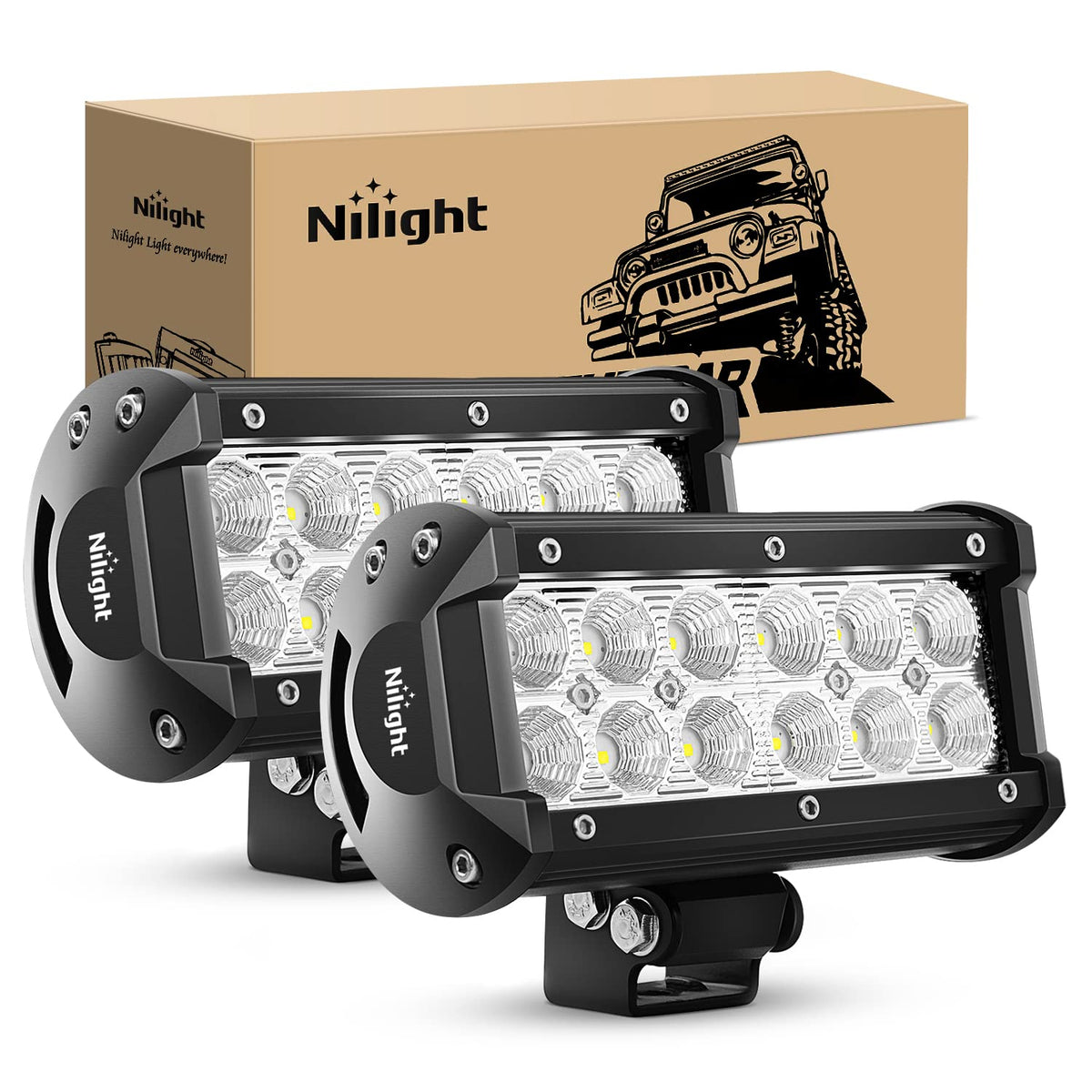 Nilight Barra de Luces LED Curvada para Conducción y Niebla - 2PCS 6.5" 36w Flood Light Bar
