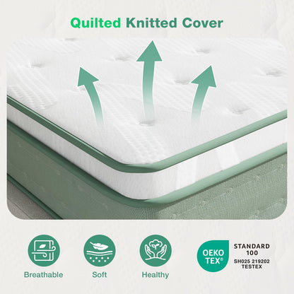 Novilla - Colchón Doble híbrido de 10 Pulgadas en una Caja, Espuma viscoelástica de inflado de Gel con espirales de Bolsillo para una Noche acogedora, colchón de tamaño Individual, tamaño Mediano