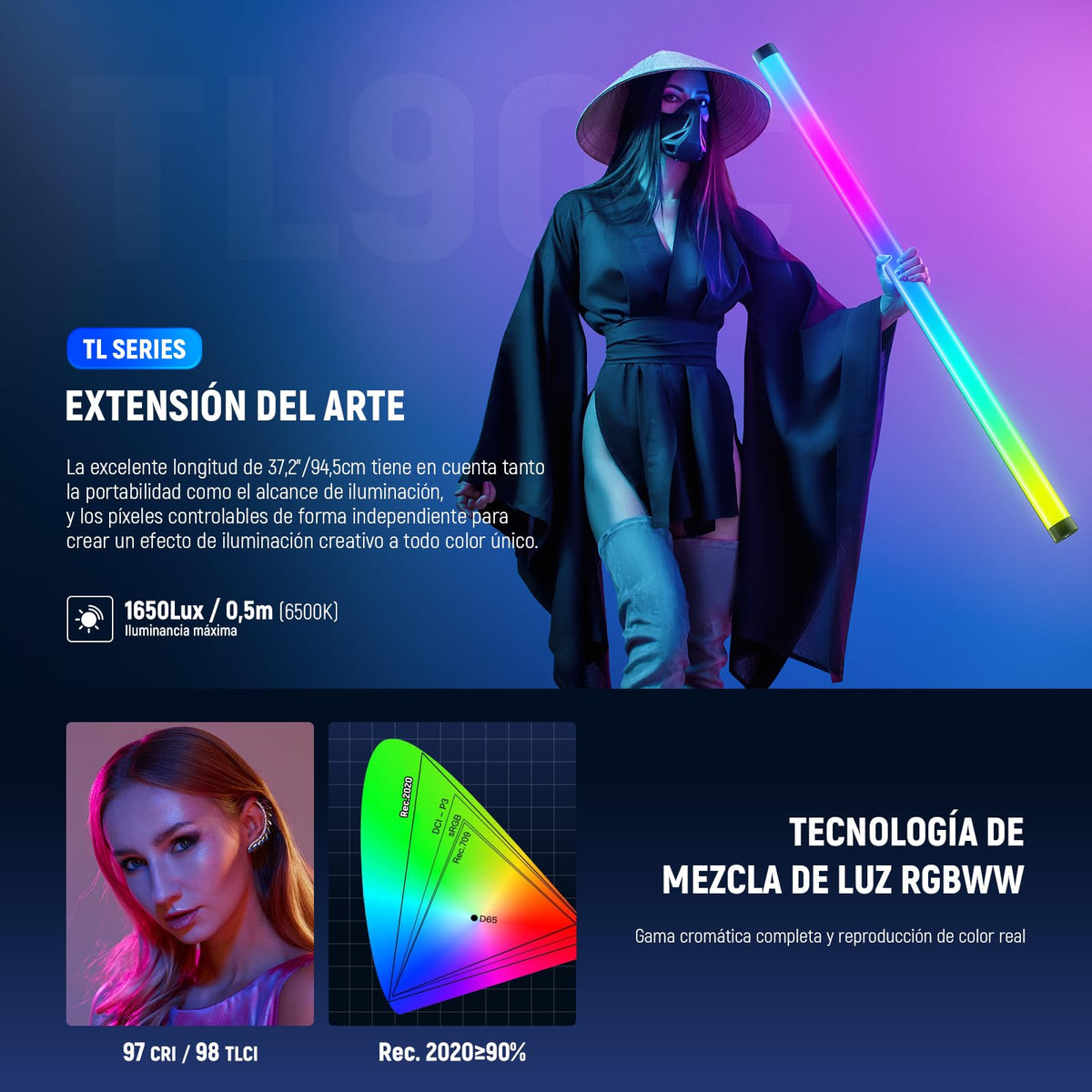 NEEWER - Luz de tubo RGB, luz de video LED de 30 W, RGBWW, varita de luz a todo color, con 18 escenas, efectos de 7 píxeles, 2500-10000 K, CRI97/TLCI98 6000 mAh, APP/2.4G/DMX control para grabación de