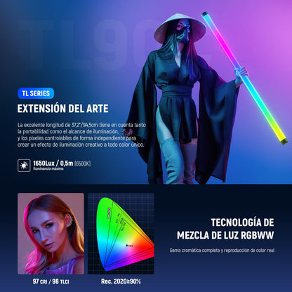 NEEWER - Luz de tubo RGB, luz de video LED de 30 W, RGBWW, varita de luz a todo color, con 18 escenas, efectos de 7 píxeles, 2500-10000 K, CRI97/TLCI98 6000 mAh, APP/2.4G/DMX control para grabación de
