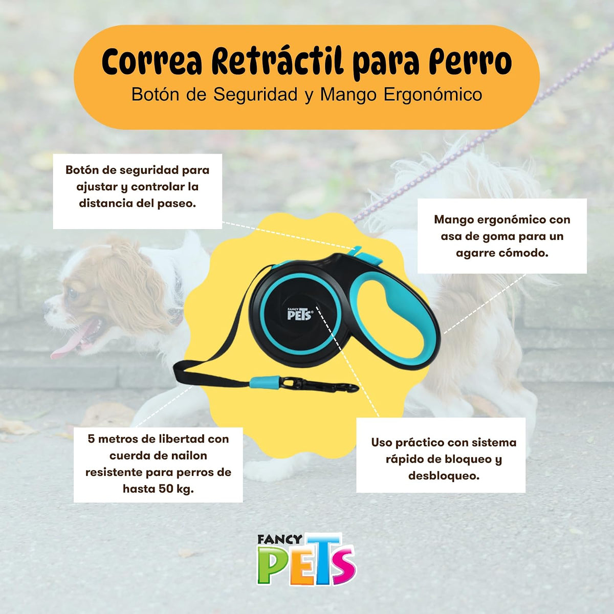 Fancy Pets Correa Retráctil Spiro XGDE para Perros hasta 50 kg, 5 m, Color Negro
