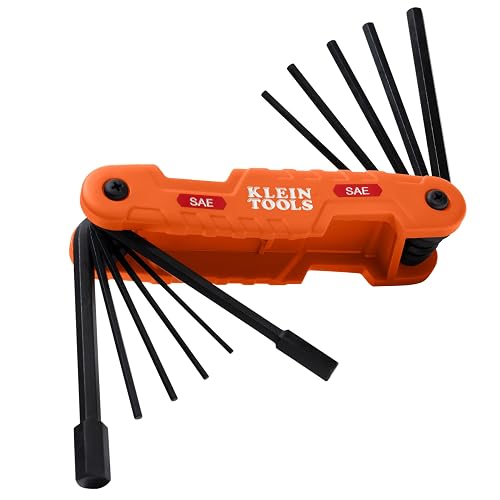 Klein Tools 70550 Juego de llaves hexagonales plegables profesionales, 11 llaves, medidas SAE extralargas
