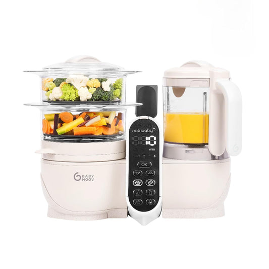 Babymoov Duo Meal Station Procesador de Alimentos para Bebé 6 en 1, Vaporera Licuadora para Papillas Caseras, Calientabiberón, Descongela, Esteriliza, Beige Mineral