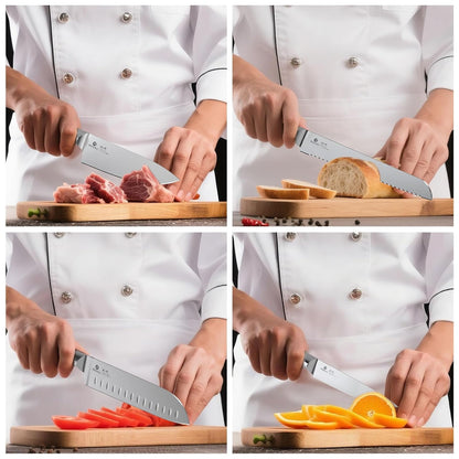 imarku Juego de cuchillos para cocina con bloque Juego de cuchillos japoneses de acero inoxidable para cocina con bloque 14 piezas, afilador incorporado, juego de cuchillos afilados con mangos ergonóm