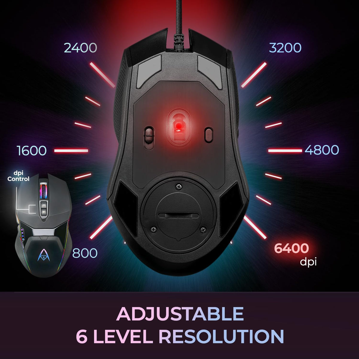 Adesso iMouse X5 RGB - Ratón óptico para Juegos (6400 dpi), diseño con iluminación RGB