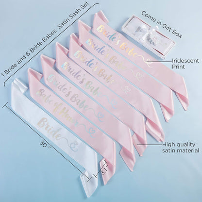 Kate Aspen Bachelorette Brides Babes Iridescent Satin Sash (juego de 7) Kit de fiesta, talla única, rosa