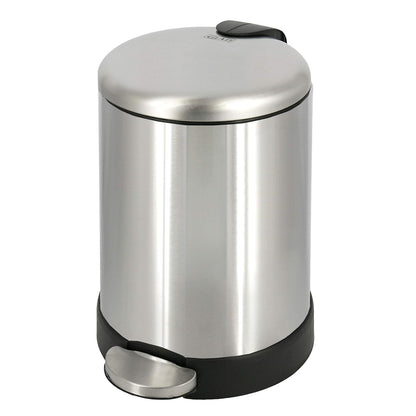 Glad Cubo de basura pequeño, 1.2 galones | Cubo de basura redondo de acero inoxidable con tapa de cierre suave y pedal de pie | Cesta de basura de metal con cubo interior extraíble, acero inoxidable