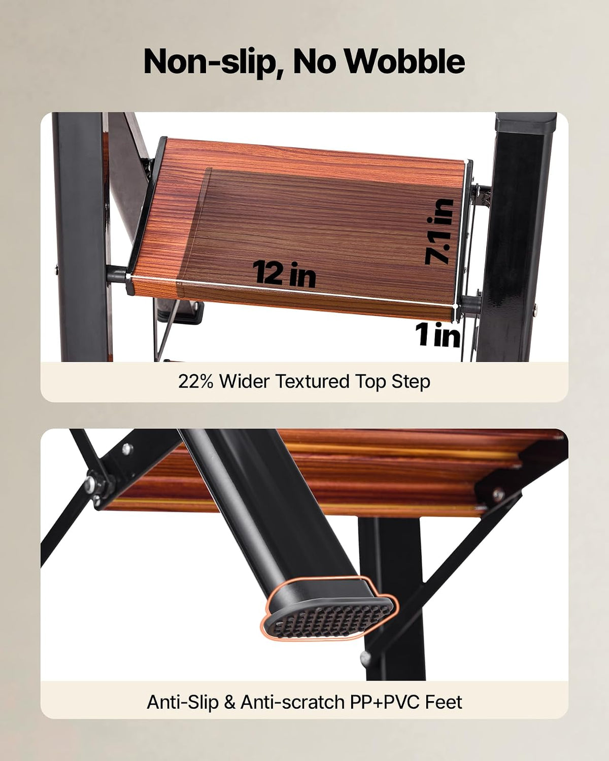 VEVOR Escalera Plegable 3 Peldaños, Escalera de Tijera con Pedal Ancho Antideslizante y Empuñadura Cómoda, Capacidad de 150 kg, Taburete Multifuncional para Cocina, Hogar, Plantas, Reparaciones