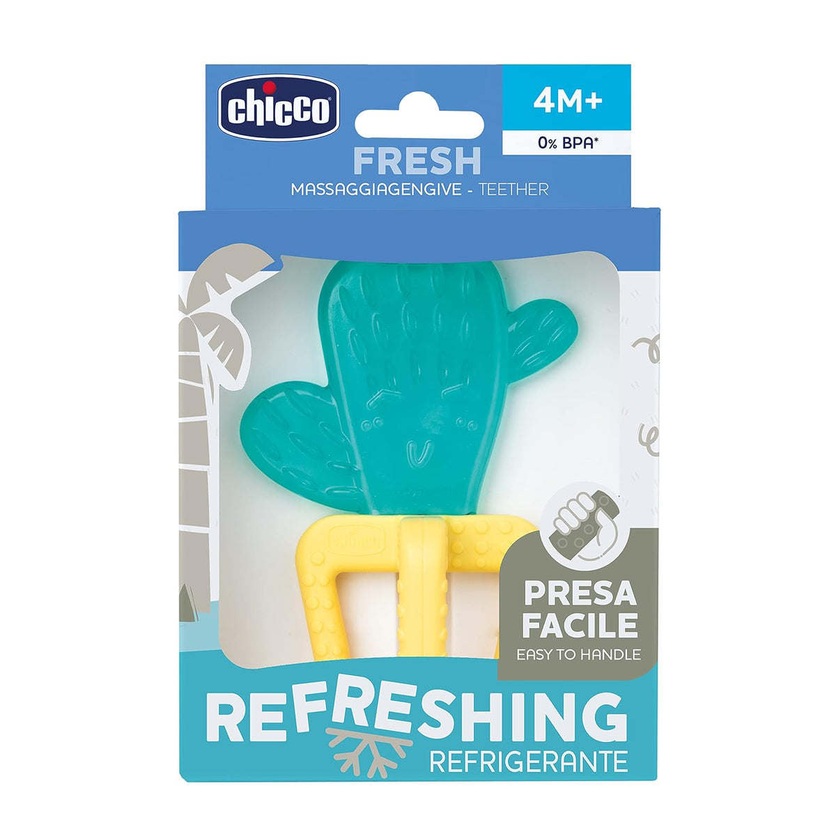 Chicco Refreshing - Mordedor de Silicona Refrescante que Enfría y Alivia las Encias, Anillo De Dentición Bebés 4m+, Refrigerante para Refrigerador, Fácil de Agarrar, Diseño Cactus