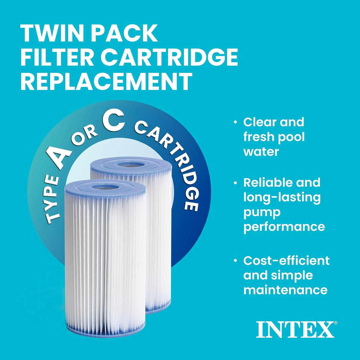 Intex 29002E - Bombas de filtro de filtro de piscina tipo A, fáciles de limpiar, papel Dacron - Filtración eficiente, paquete de dos