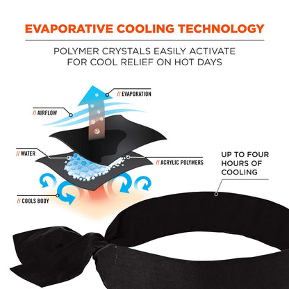 Ergodyne Chill Its 6700 - Bandana de enfriamiento, cristales de polímero evaporativo para alivio de enfriamiento, corbata para ajuste ajustable, paquete de 6, color negro