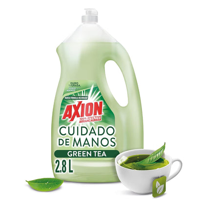 Axion Lavatrastes Líquido Cuidado de Manos Green Tea 2.8 Lt | Poderoso Arrancagrasa, Suave con tus Manos, Tu Aliado en el Cuidado de Manos con Colágeno, Suavidad que se Siente