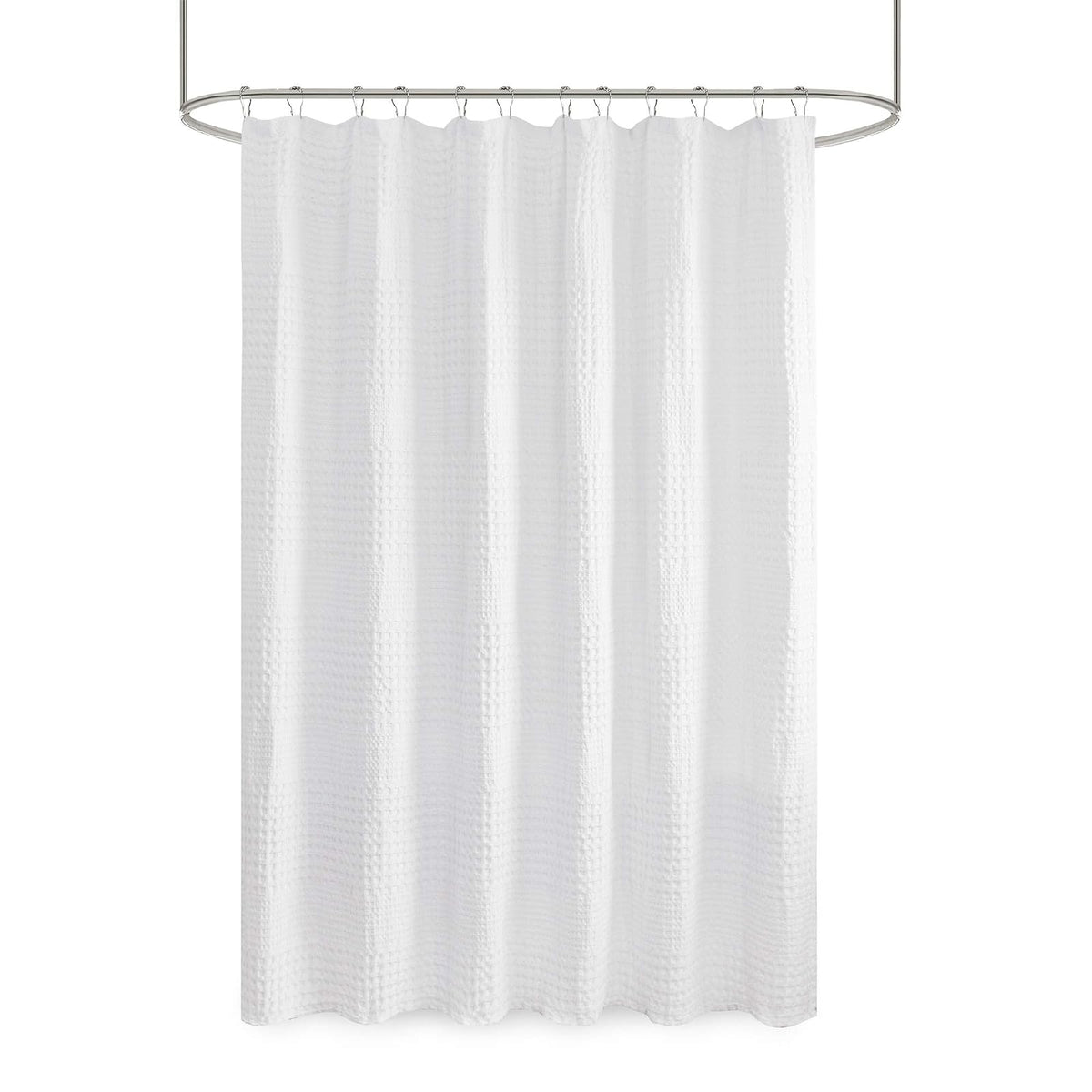 Madison Park Arlo 100% Cotton Shower Curtain, Texture Waffle Weave Design 800 gsm Hotel Quality, Soft Trendy Bathroom Décor, Machine Washable, Bathtub Fabric Privacy Screen, 72" x 72", White