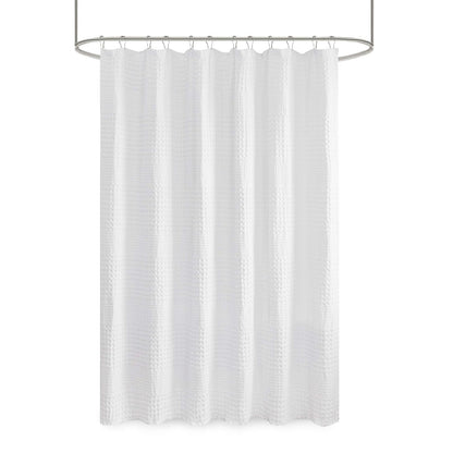 Madison Park Arlo 100% Cotton Shower Curtain, Texture Waffle Weave Design 800 gsm Hotel Quality, Soft Trendy Bathroom Décor, Machine Washable, Bathtub Fabric Privacy Screen, 72" x 72", White