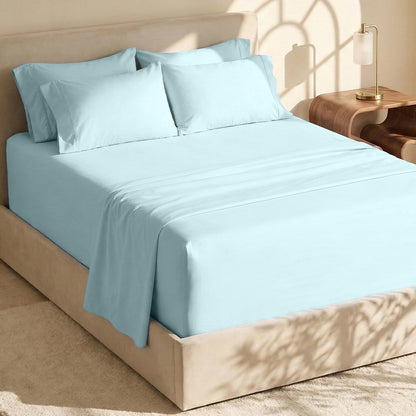 Hearth & Harbor Juego de Sábanas Bolsillo Extra Profundo - Aqua Blue - Queen