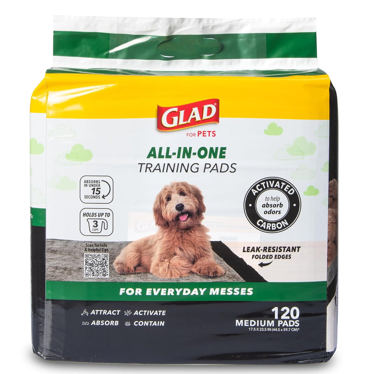 Glad for Pets - Almohadillas para Orejas de Entrenamiento de carbón Activado para Perros, tamaño pequeño, 17.5 x 23.5 Pulgadas, absorbentes de Olor, Almohadillas para Orejas de orina para Perros